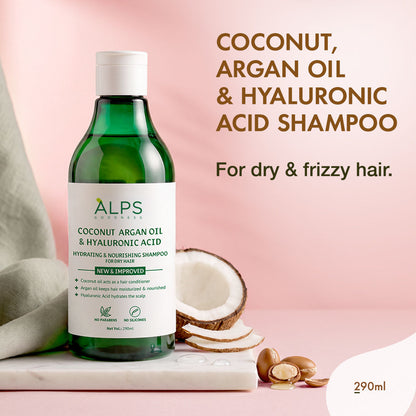 Alps Goodness Coconut, Argan Oil & Hyaluronic Acid Hydrating & Nourishing Shampoo for Dry Hair & Frizzy Hair (290 ml) - Alps Goodness