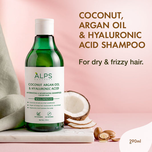 Alps Goodness Coconut, Argan Oil & Hyaluronic Acid Hydrating & Nourishing Shampoo for Dry Hair & Frizzy Hair (290 ml) - Alps Goodness