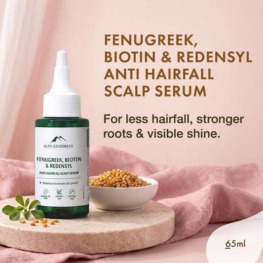 Alps Goodness Fenugreek, Biotin and Redensyl Anti Hairfall Scalp Serum (65 ml) I Hair Growth Serum I Methi Hair Serum I Hair Loss Prevention I For all hair types - Alps Goodness