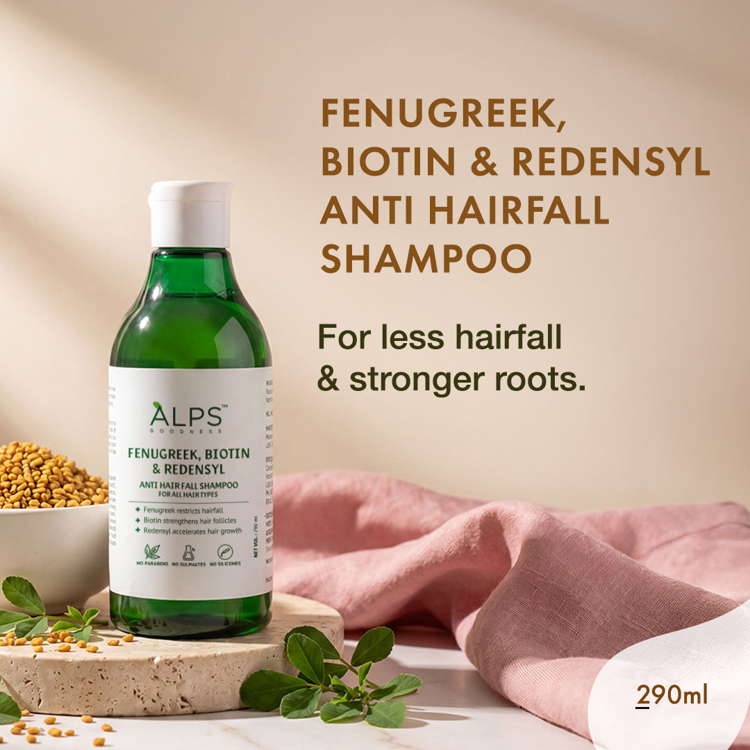 Alps Goodness Fenugreek Biotin & Redensyl Anti Hairfall Shampoo (290 ml) – Methi Hairloss Control Shampoo For All Hair Types - Alps Goodness