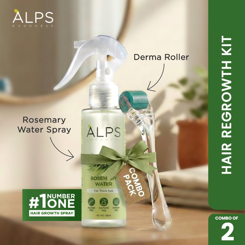 Alps Goodness Hair Regrowth Kit – Rosemary Water (100 ml) + 0.5 mm Derma Roller with 540 Titanium Alloy Needles - Alps Goodness