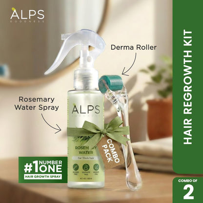 Alps Goodness Hair Regrowth Kit – Rosemary Water (100 ml) + 0.5 mm Derma Roller with 540 Titanium Alloy Needles - Alps Goodness
