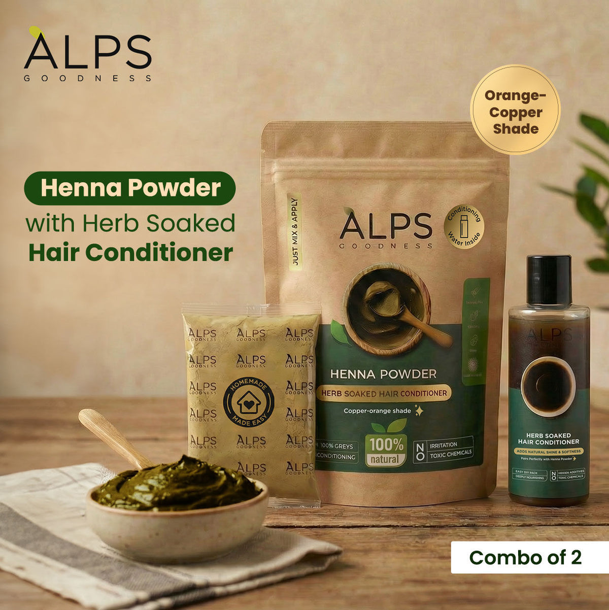 Alps Goodness Henna Powder with Herb-Soaked Hair Conditioner – Henna Powder - Alps Goodness