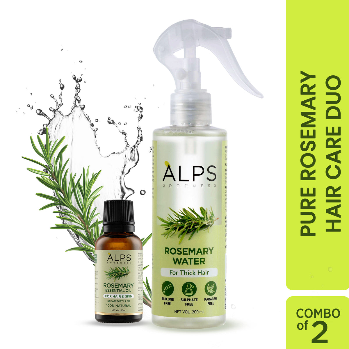 Alps Goodness Pure Rosemary Haircare Duo with Rosemary Water Spray (200ml) & Rosemary Essential Oil (30ml) – Hair Growth Expert - Alps Goodness