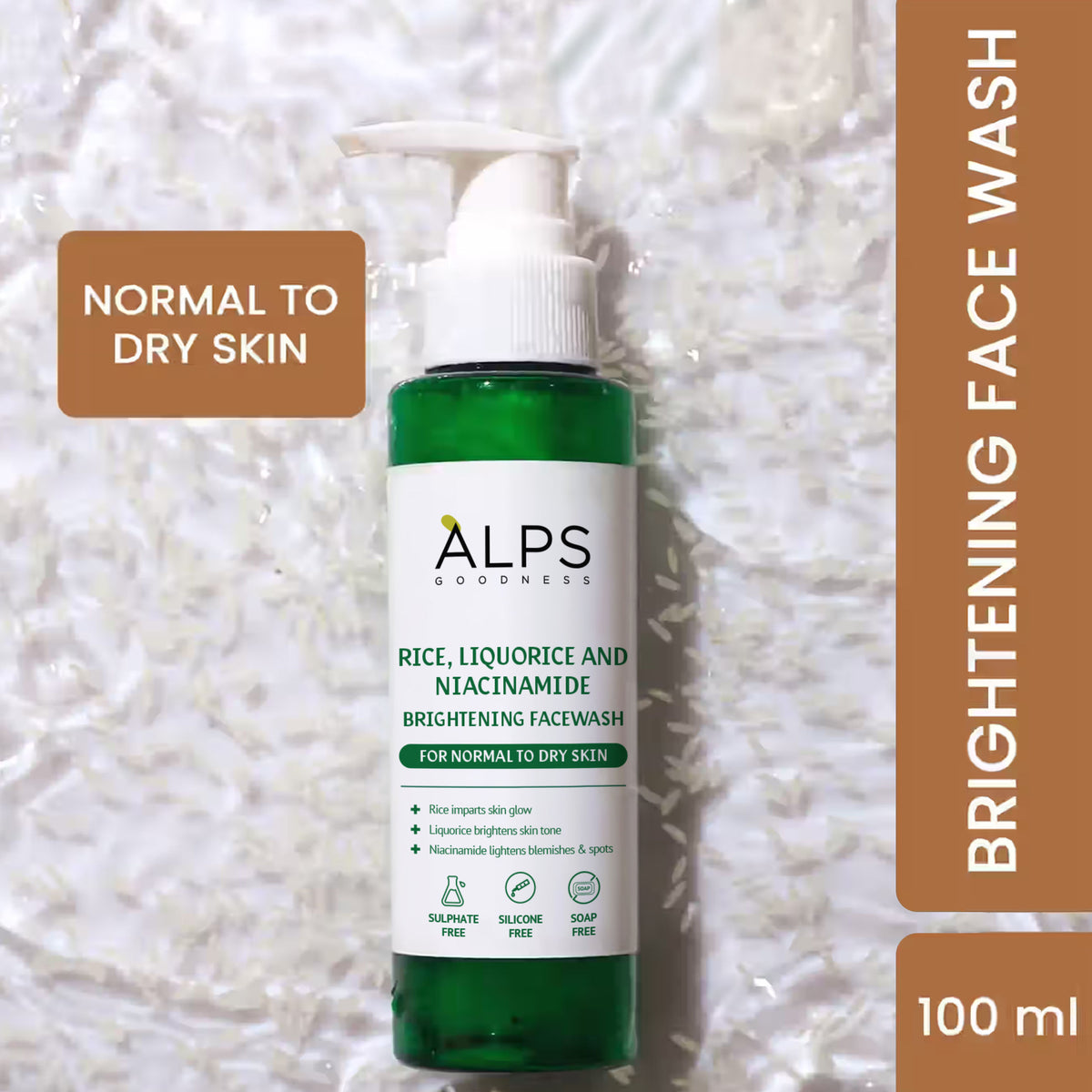 Alps Goodness Rice, Liquorice & Niacinamide Brightening Facewash For Normal to Dry Skin (100 ml) - Alps Goodness