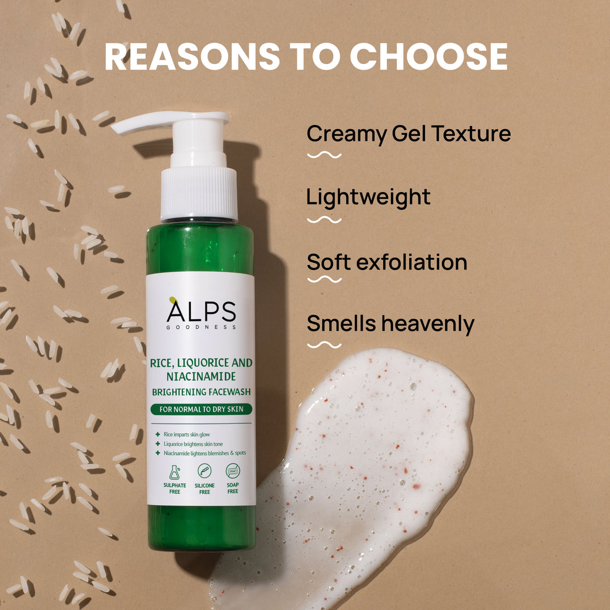 Alps Goodness Rice, Liquorice & Niacinamide Brightening Facewash For Normal to Dry Skin (100 ml) - image 4