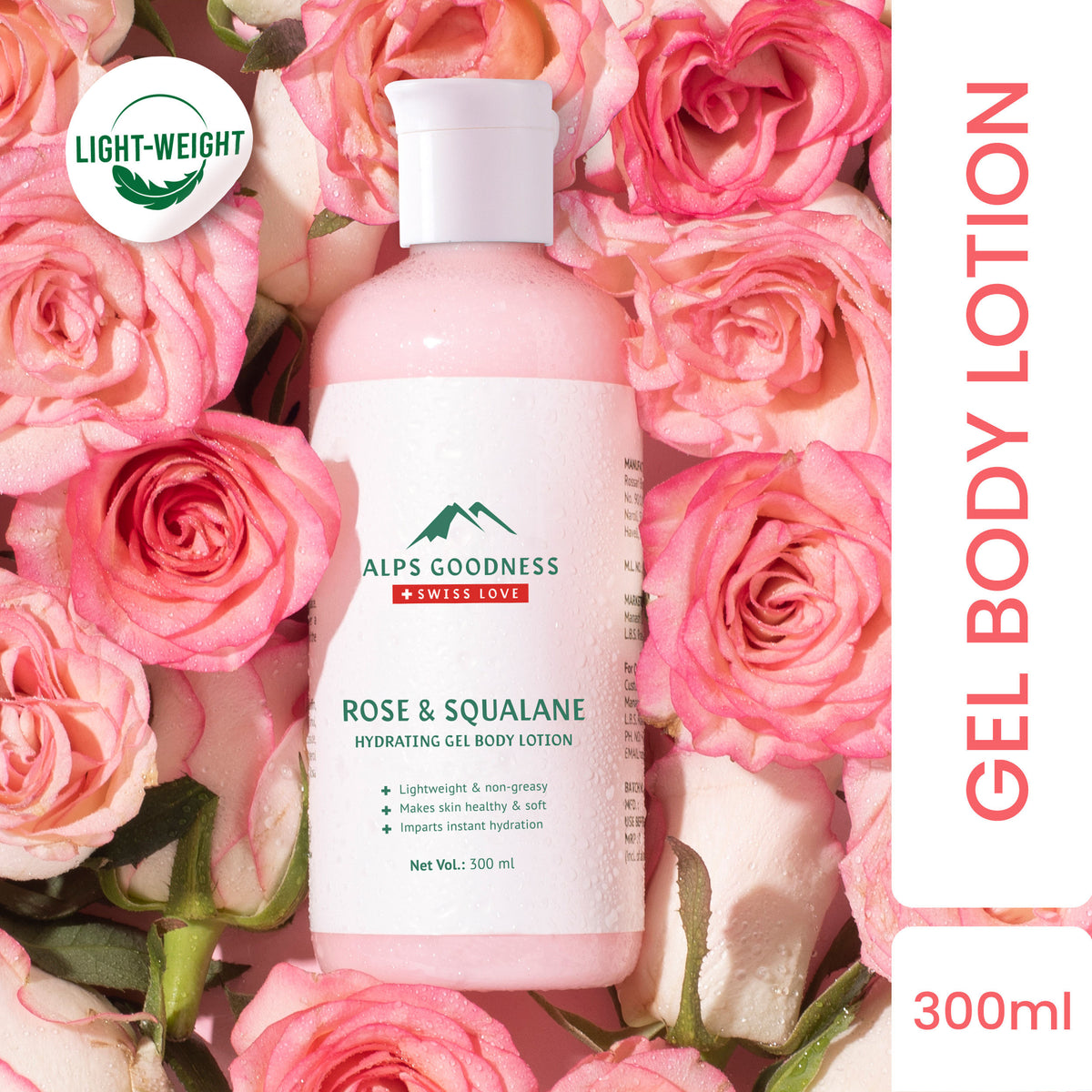 Alps Goodness Rose & Squalane Hydrating Gel Body Lotion (300 ml) – Top Rated Best Body Lotion - Alps Goodness