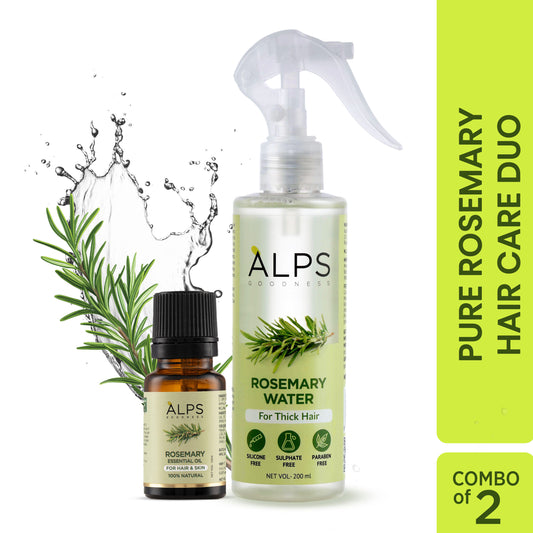 Alps Goodness Rosemary Haircare Power Duo with Rosemary Water (200 ml) & Rosemary Essential Oil (10 ml) – For Thick-Long Hair - Alps Goodness