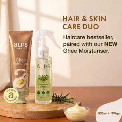 Alps Goodness Rosemary Water & Ghee Moisturiser Combo – Hair Growth Spray (100 ml) + Deep Moisturising Cream (100 gm) - Alps Goodness