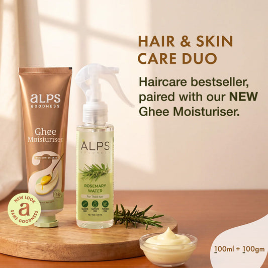 Alps Goodness Rosemary Water & Ghee Moisturiser Combo – Hair Growth Spray (100 ml) + Deep Moisturising Cream (100 gm) - Alps Goodness