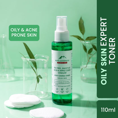 Alps Goodness Acne Control Toner for Oily Skin with Tea Tree Apple, Cider Vinegar & Salicylic Acid (110 ml) – Toner for Oily Skin - Alps Goodness