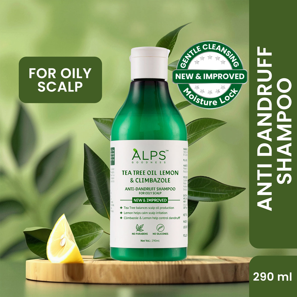 Alps Goodness Tea Tree Oil, Lemon & Climbazole Anti-Dandruff Shampoo for Oily Scalp (290 ml) - Alps Goodness