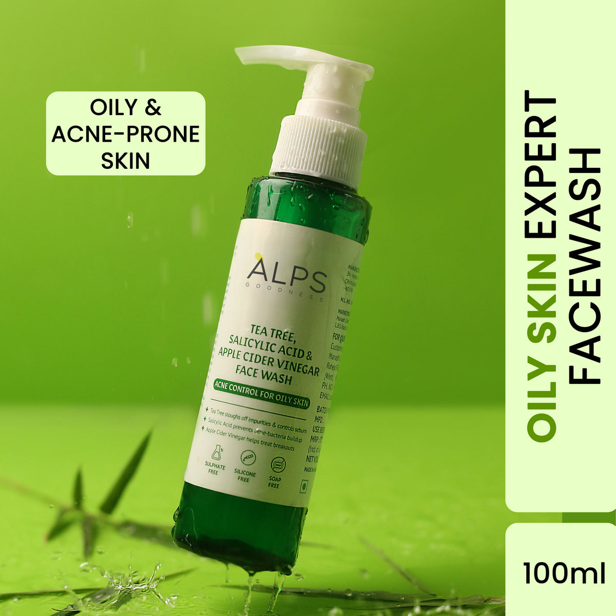 Alps Goodness Acne Control Face wash For Oily Skin with Tea Tree, Salicylic Acid & Apple Cider Vinegar (100 ml) – Suitable for Acne Prone Oily Skin - Alps Goodness