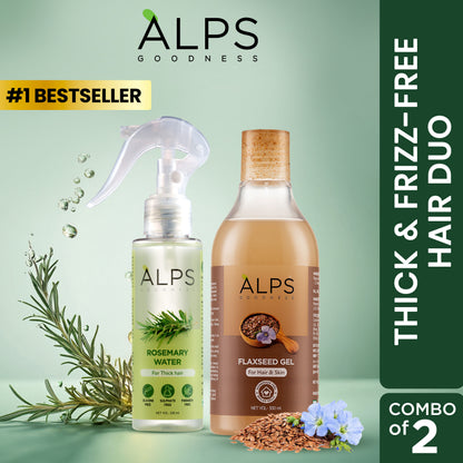 Alps Goodness Thick & Frizz-Free Hair Duo with Rosemary Water Spray (100 ml) & Flaxseed Gel (300 ml) – For Thick-Long Hair - Alps Goodness