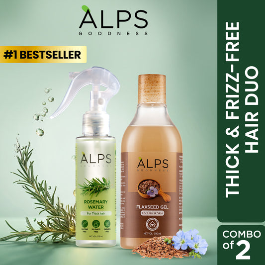 Alps Goodness Thick & Frizz-Free Hair Duo with Rosemary Water Spray (100 ml) & Flaxseed Gel (300 ml) – For Thick-Long Hair - Alps Goodness