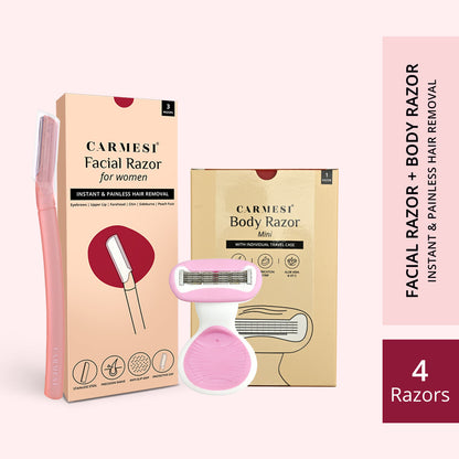 Carmesi Facial Razor (Pack of 3) & Body Razor Mini (Pack of 1) - Carmesi