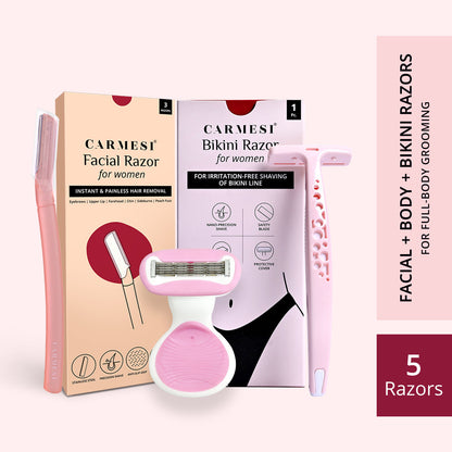 Carmesi Facial Razor (Pack of 3), Body Razor Mini (Pack of 1) & Bikini Razor (Pack of 1) - Carmesi