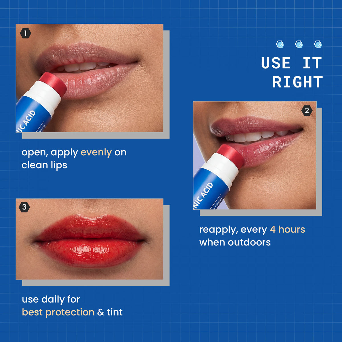 DermDoc 1% Hyaluronic Acid + 1% Ceramide Berry Tinted Lip Balm SPF 50 PA+++ 4 gm - image 4