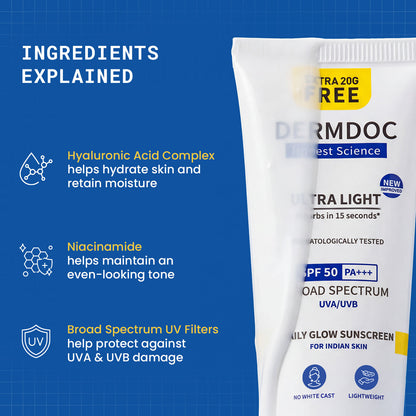 DermDoc SPF 50 Ultra Light SPF Daily Glow Sunscreen (70 gm) - image 3