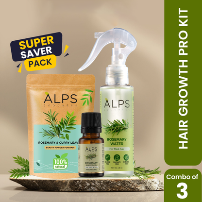 Alps Goodness Rosemary Hair Growth Pro Kit (Pack of 3) – Rosemary & Curry Leaf Powder (50 gm), Rosemary Water (100 ml) & Rosemary Essential Oil (10 ml)