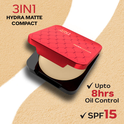 Faces Canada 3in1 All Day Hydra Matte Compact Powder – Beige 02, 9 gm - Faces Canada