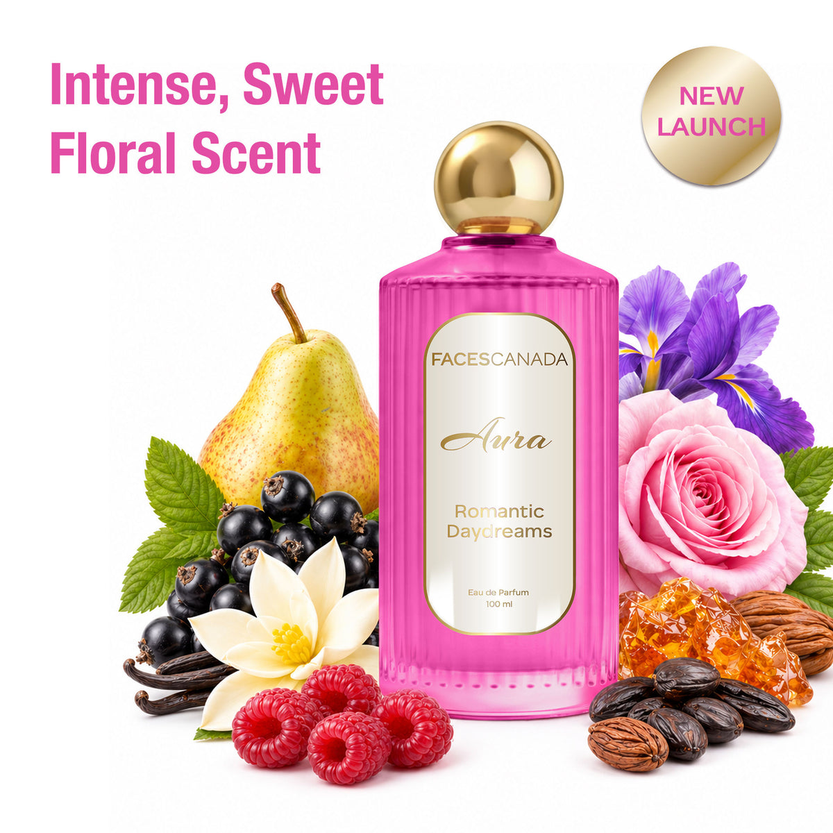 Faces Canada Aura Romantic Daydreams Eau De Parfum For Women, 100 ml – Sweet Floral Long Lasting Perfume Upto 8 Hrs - Faces Canada