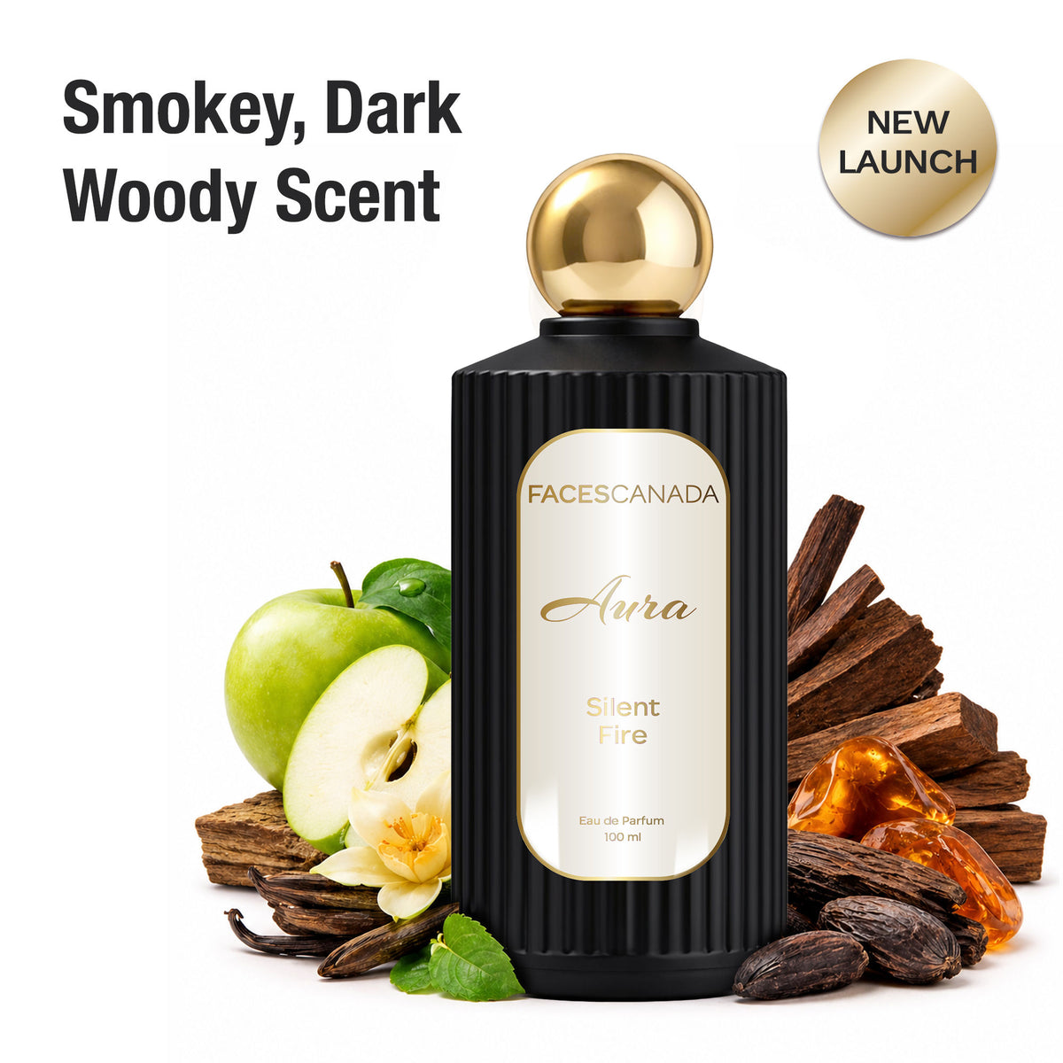 Faces Canada Aura Silent Fire Eau De Parfum For Women, 100 ml – Woody Spicy Long Lasting Perfume Upto 8 Hrs - Faces Canada