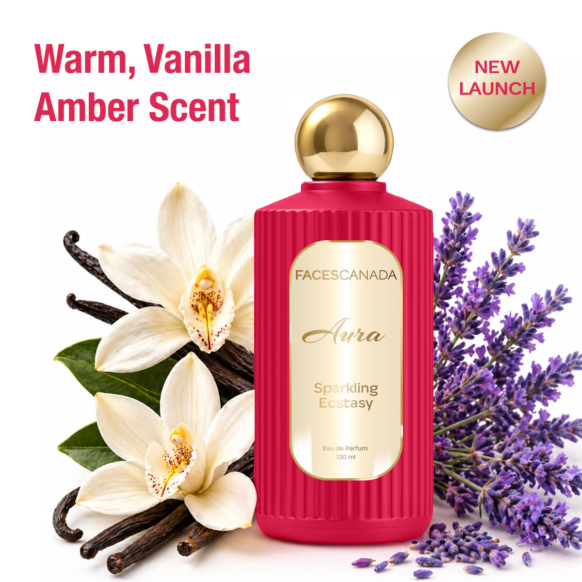 Faces Canada Aura Sparkling Ecstasy Eau De Parfum For Women, 100 ml – Vanilla Amber Long Lasting Perfume Upto 8 Hrs - Faces Canada