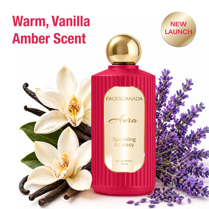 Faces Canada Aura Sparkling Ecstasy Eau De Parfum For Women, 100 ml – Vanilla Amber Long Lasting Perfume Upto 8 Hrs - Faces Canada