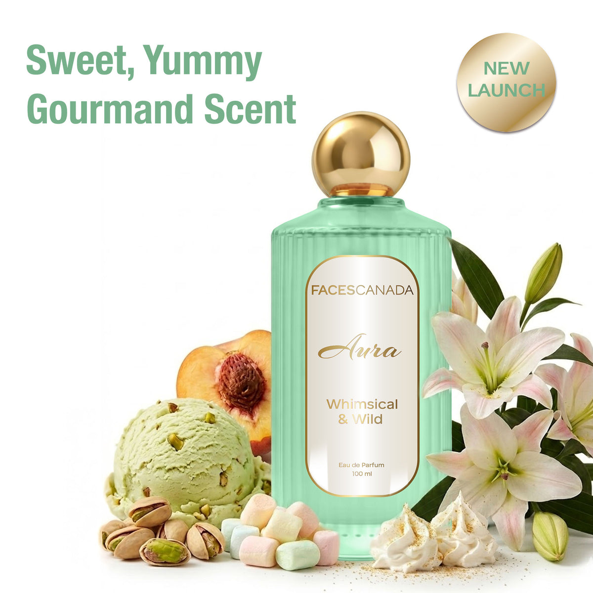 Faces Canada Aura Whimsical & Wild Eau De Parfum For Women, 100 ml – Sweet Gourmand Long Lasting Perfume Upto 8 Hrs - Faces Canada