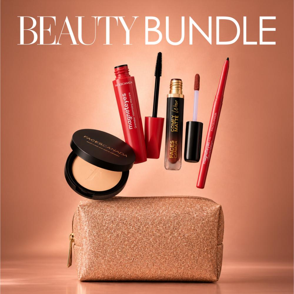 Faces Canada Beauty Bundle – Magneteyes Kajal (0.35 gm) + Magneteyes Mascara (9.5 ml) + Comfy Matte Wow Lipstick - Faces Canada