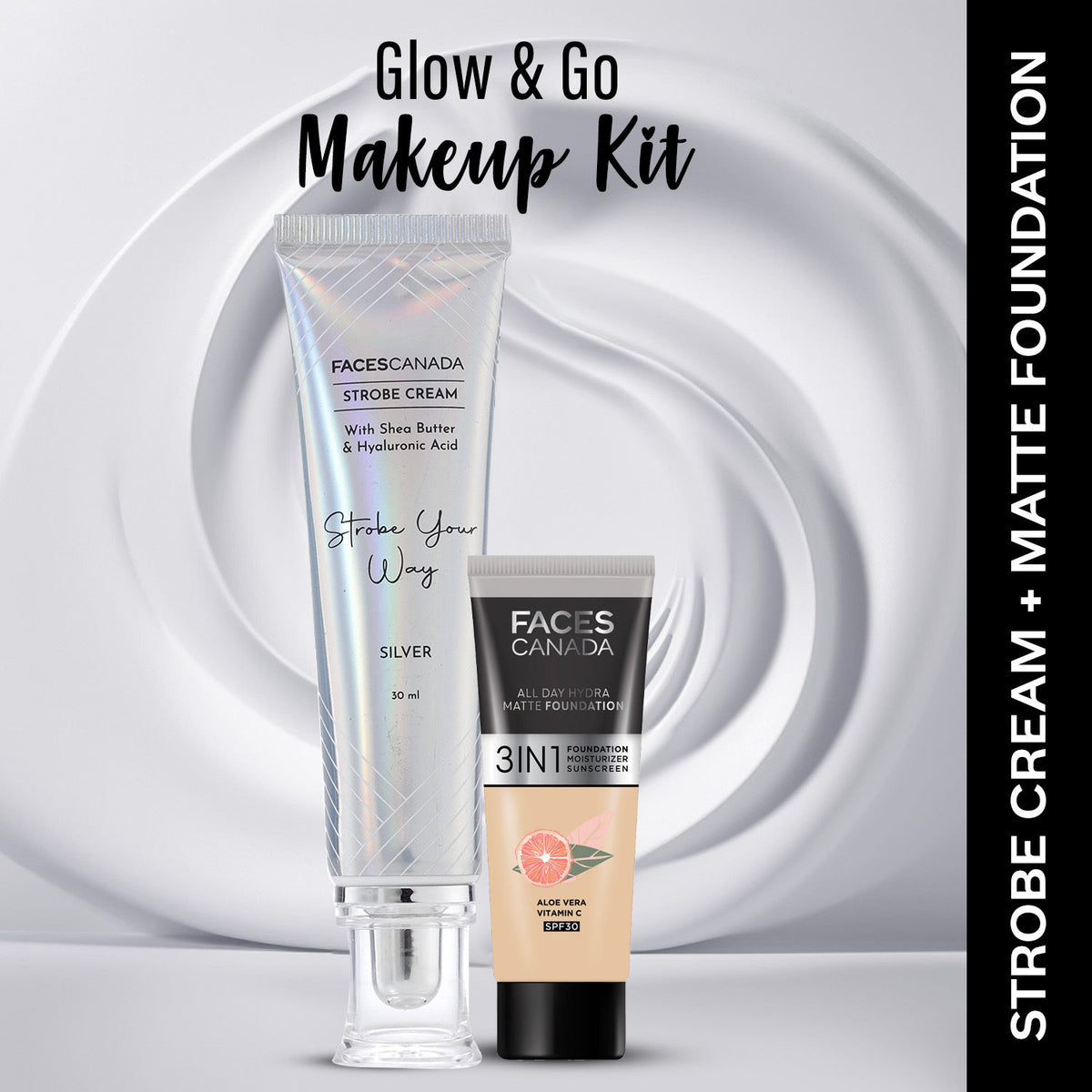 Faces Canada Celeb Glow Kit 1 – Silver Strobe Cream (30 gm) + Hydra Matte Foundation (Mini) - Faces Canada
