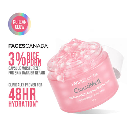 Faces Canada CloudMelt 3% Rice PDRN Capsule Moisturizer with 3% Niacinamide, 65 gm – 13D Hyaluronic Acid & Ceramides - Faces Canada
