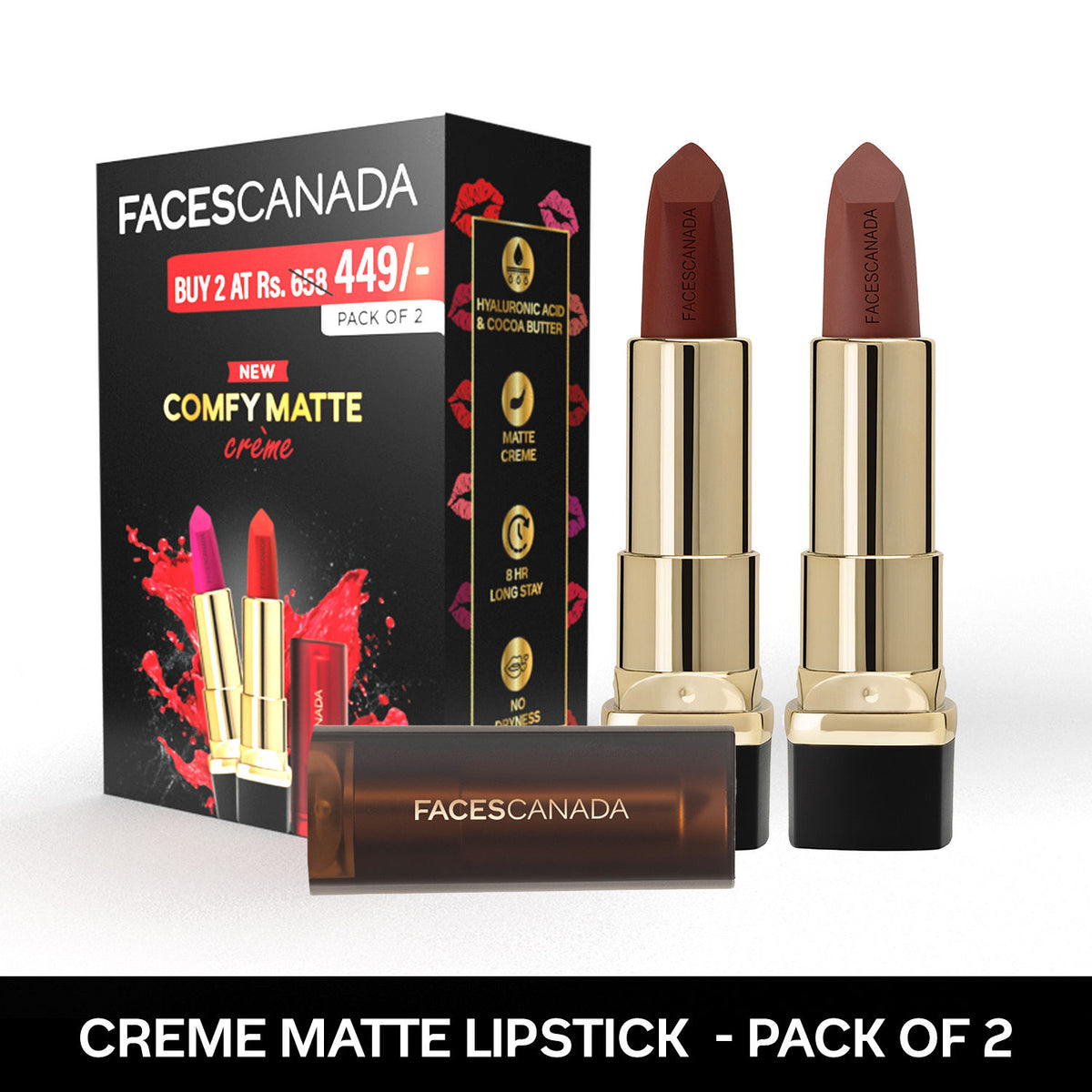 Faces Canada Comfy Matte Creme Lipstick Pack of 2 – Don’t You Mind 09 4.2g + Nuts About You 13 4.2g - Faces Canada