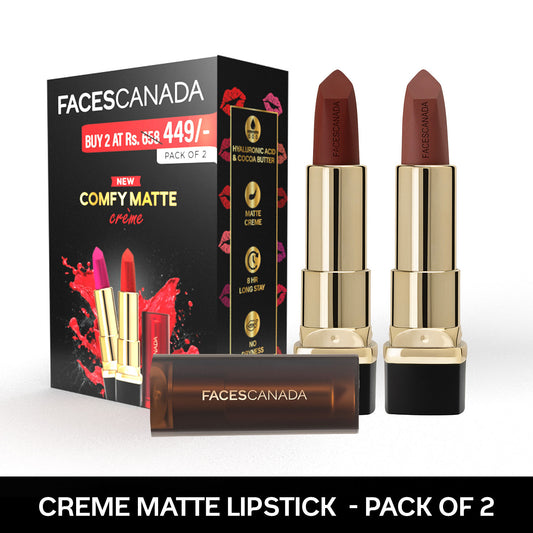 Faces Canada Comfy Matte Creme Lipstick Pack of 2 – Don’t You Mind 09 4.2g + Nuts About You 13 4.2g - Faces Canada