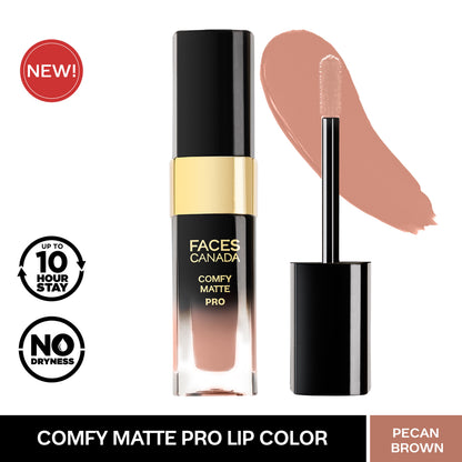 Faces Canada Comfy Matte Pro Liquid Lipstick – Pecan Brown 15, 5.5 ml - Faces Canada