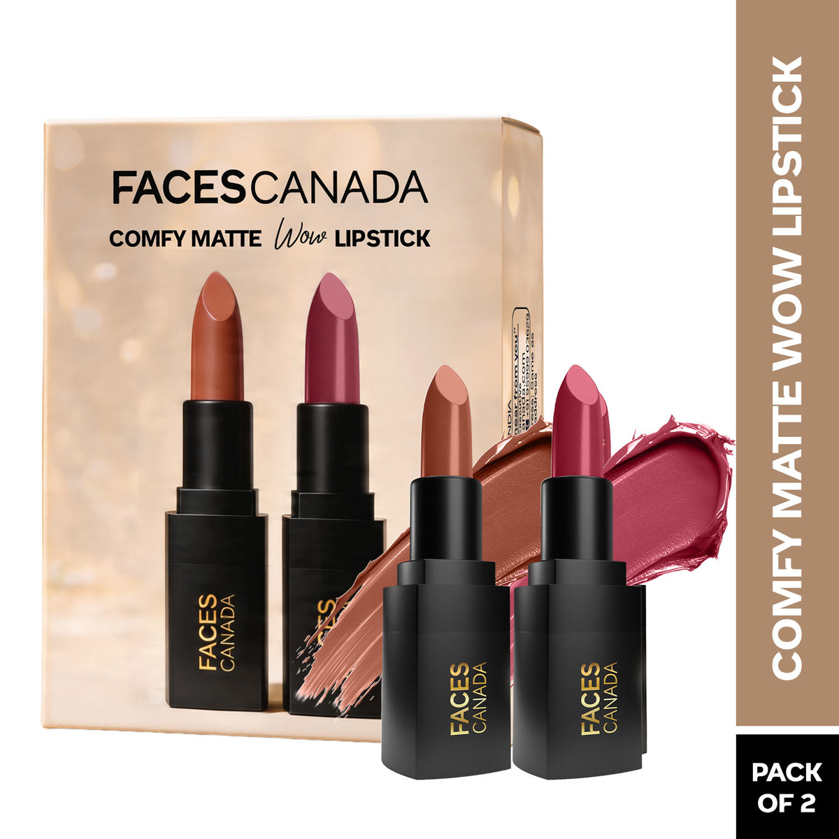 Faces Canada Comfy Matte Wow Bullet Lipstick – Caramel Swirl (4.2 gm) + Berry Souffle (4.2 gm) - Faces Canada