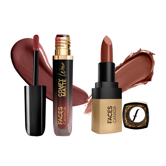 Faces Canada Comfy Matte Wow Liquid Lipstick – Cocoa Crush 07 (3.8ml) & Comfy Matte Velvet Touch Lipstick - Faces Canada