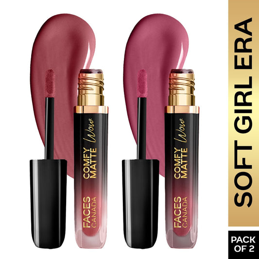 Faces Canada Comfy Matte Wow Liquid Lipstick – Soft Girl Era, (3.8 ml x 2) - Faces Canada