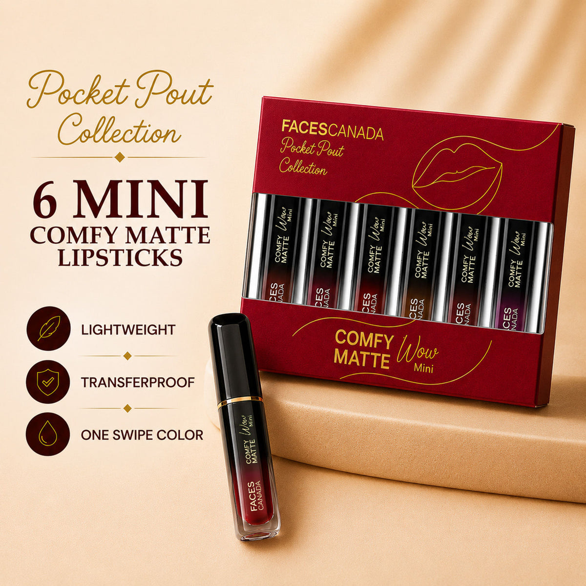 Faces Canada Comfy Matte Wow Mini Liquid Lipstick Kit – Pack of 6 - Faces Canada