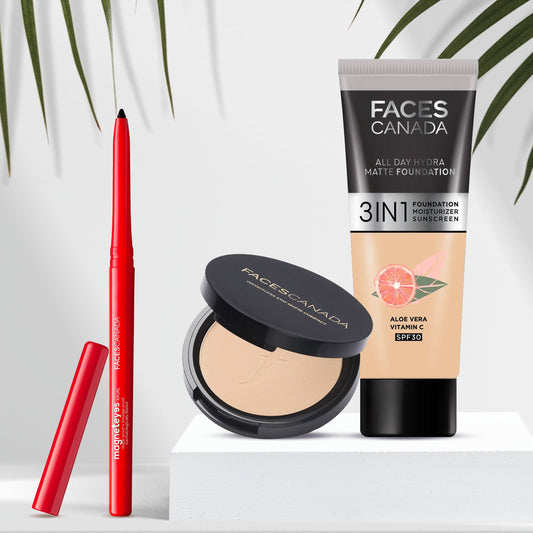 Faces Canada Compact + Foundation + Kajal Kit – Weightless Stay Matte Compact Powder - Faces Canada