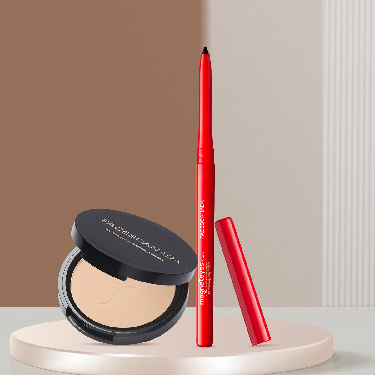 Faces Canada Compact + Kajal Combo – Weightless Stay Matte Compact Beige + Magnet Eyes Kajal Combo of 2 - Faces Canada