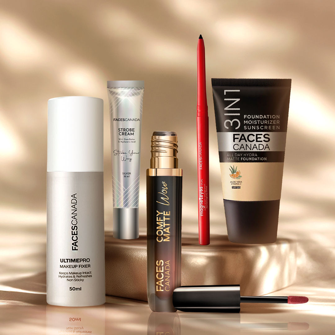 Faces Canada Flawless Finish Kit (Ultime Pro Makeup Fixer 50 ml + Strobe Cream Mini – Silver (18 gm) + All Day Hydra Matte Foundation - Faces Canada