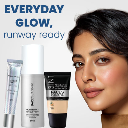 Faces Canada Flawless Finish Kit (Ultime Pro Makeup Fixer 50 ml + Strobe Cream Mini – Silver (18 gm) + All Day Hydra Matte Foundation - image 3