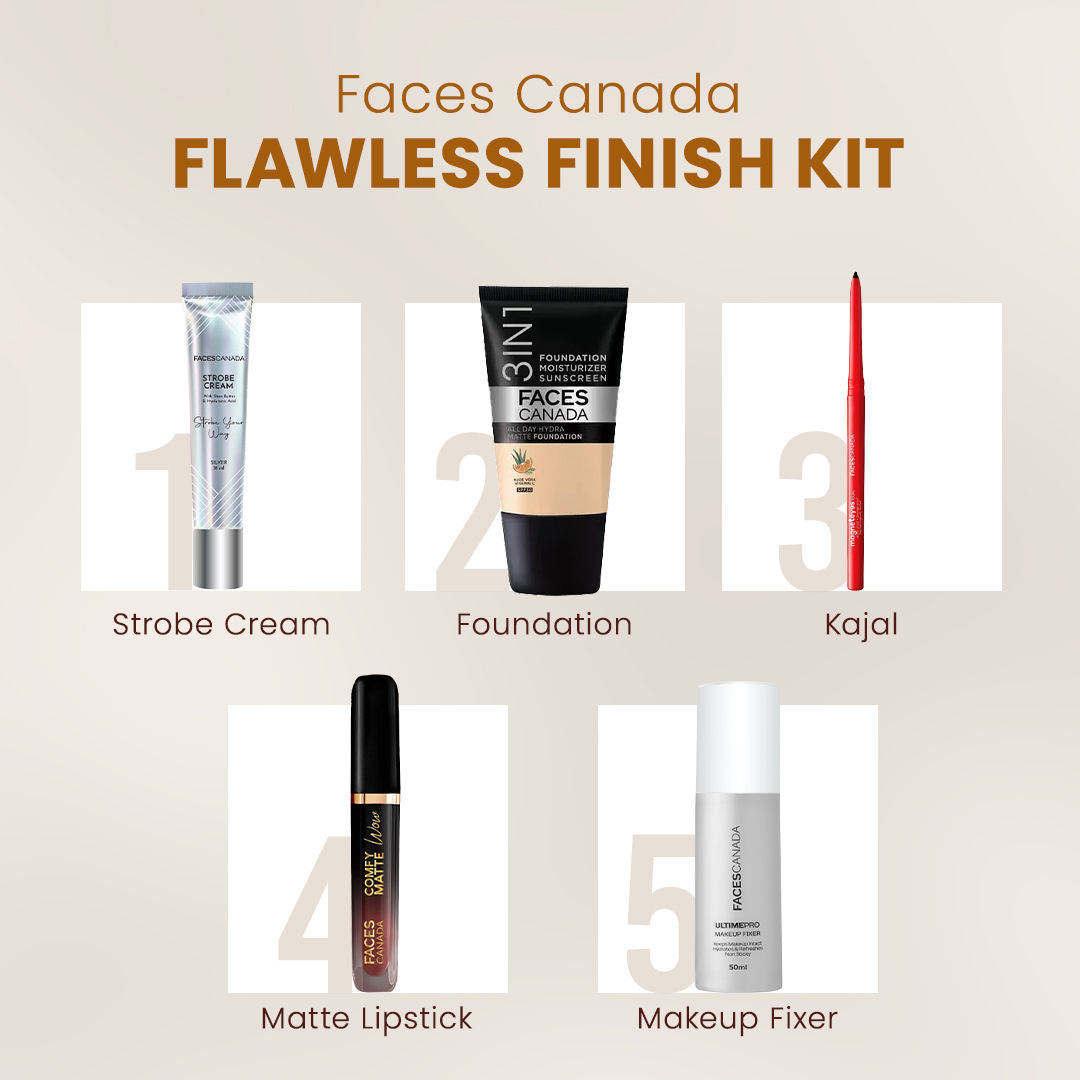 Faces Canada Flawless Finish Kit (Ultime Pro Makeup Fixer 50 ml + Strobe Cream Mini – Silver (18 gm) + All Day Hydra Matte Foundation - image 2