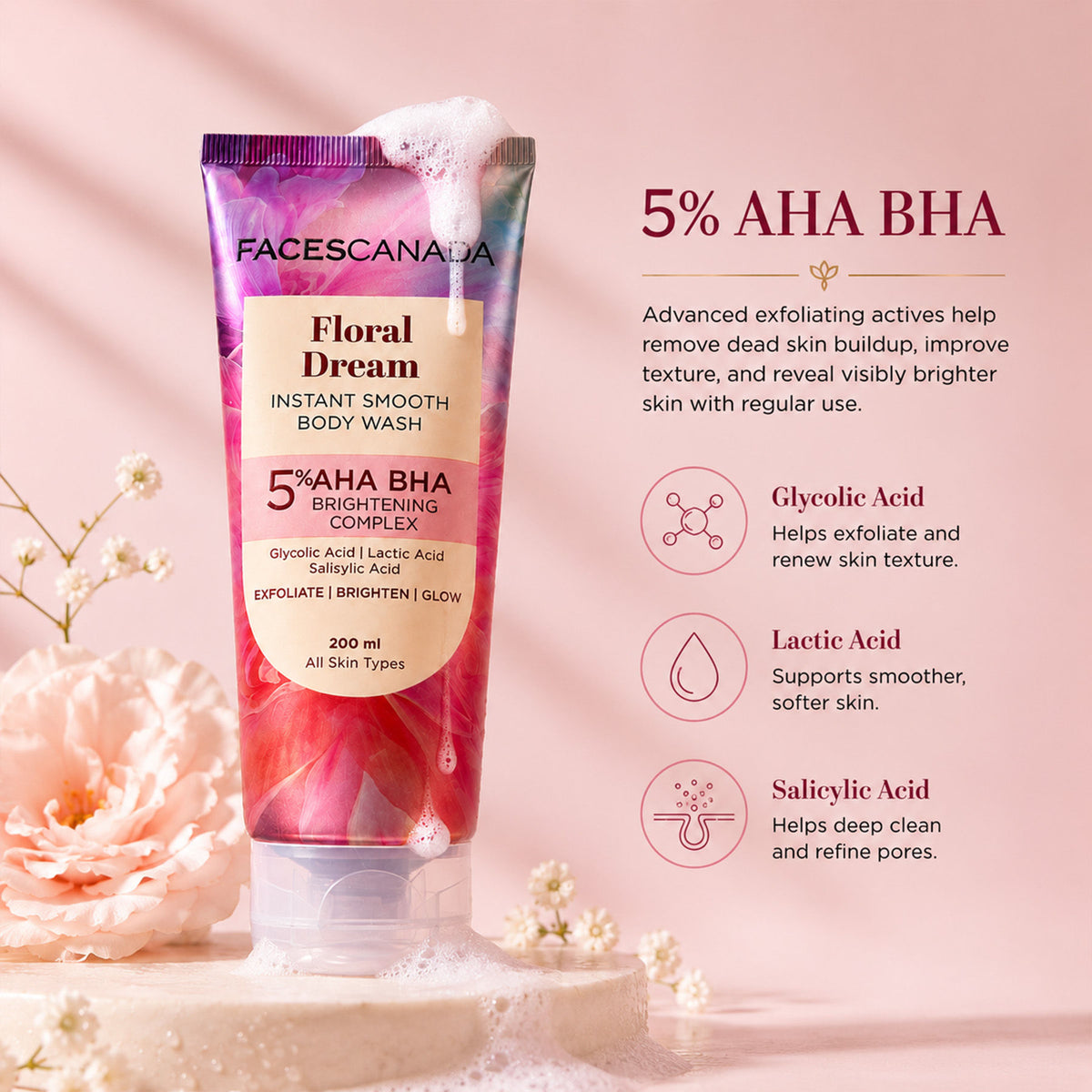 Faces Canada Floral Dream Body Wash for Women (200 ml) – Floral Scented Shower Gel - image 3