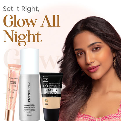 Faces Canada Fresh Glow Kit (Ultime Pro Makeup Fixer 50 ml + Strobe Cream Mini – Rose Gold (18 gm) + All Day Hydra Matte Foundation - image 3