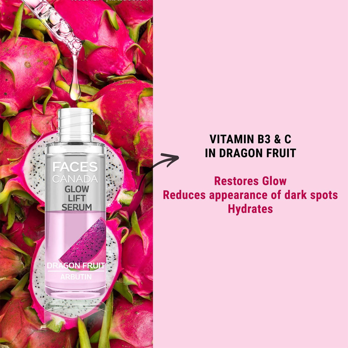 Faces Canada Glow Lift Serum, 27 ml – Dragon Fruit & Arbutin - image 4