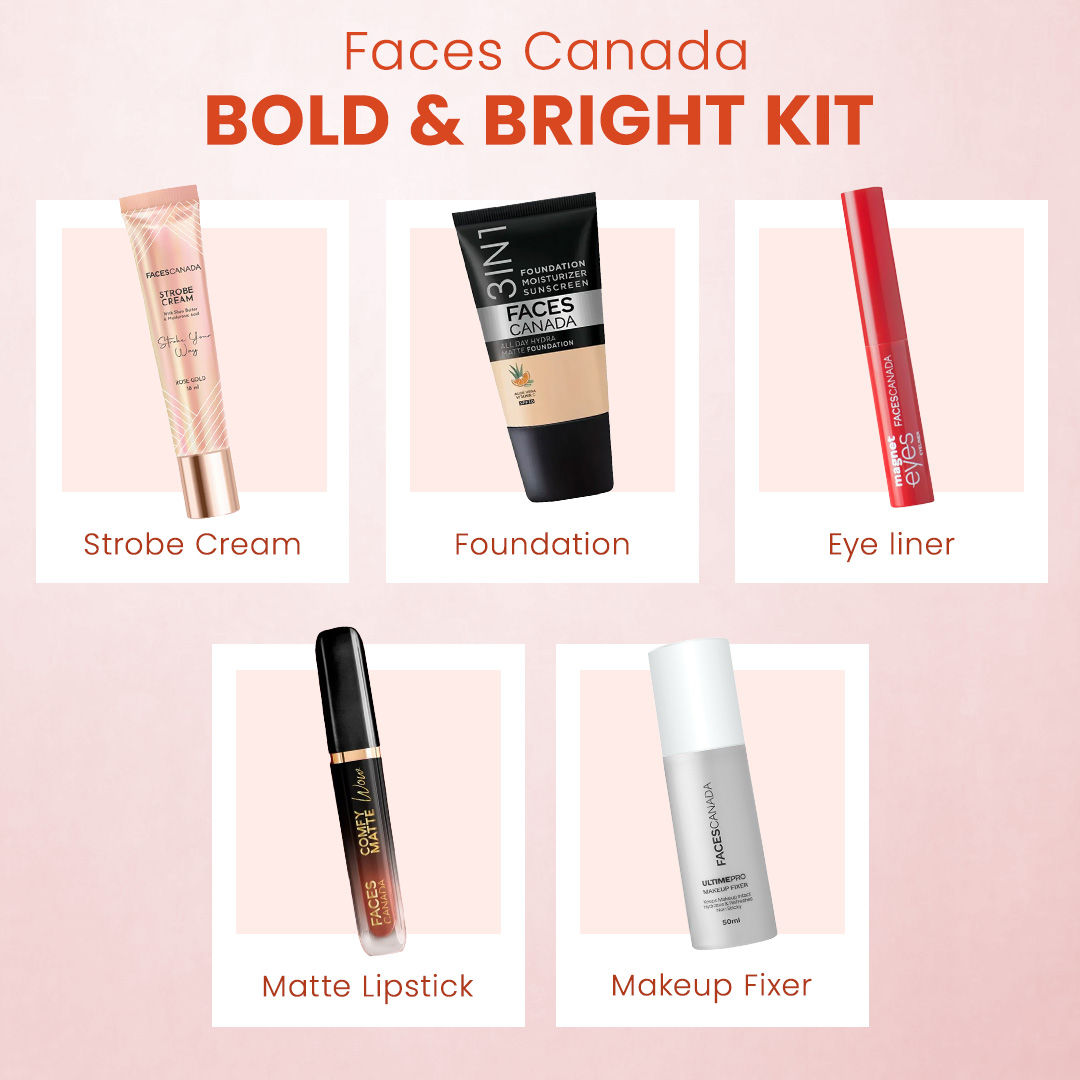 Faces Canada Glow On Point Kit (Ultime Pro Makeup Fixer 50 ml + Strobe Cream Mini – Rose Gold (18 gm) + All Day Hydra Matte Foundation - image 2