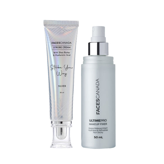 Faces Canada Glow with the Flow Duo – Silver Strobe Cream (30ml) & Ultime Pro Makeup Fixer (50ml) - Faces Canada